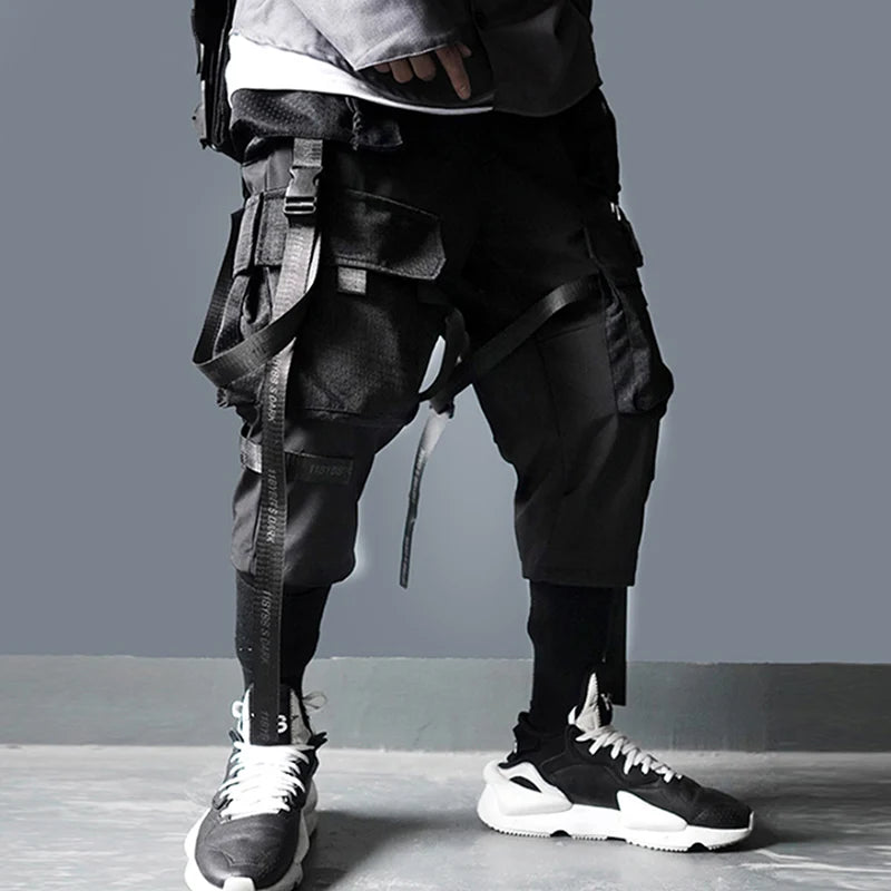 Ribbons Multi Pockets Cargo Pants Harajuku Casual Track Trouser Streetwear Techwear Pants Joggers Cyberpunk Men's clothes