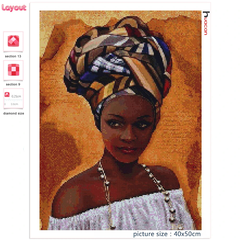 Huacan 5d Diamond Painting African Woman Handmade Gift Embroidery Portrait Farmhouse Home Decor Home Decor