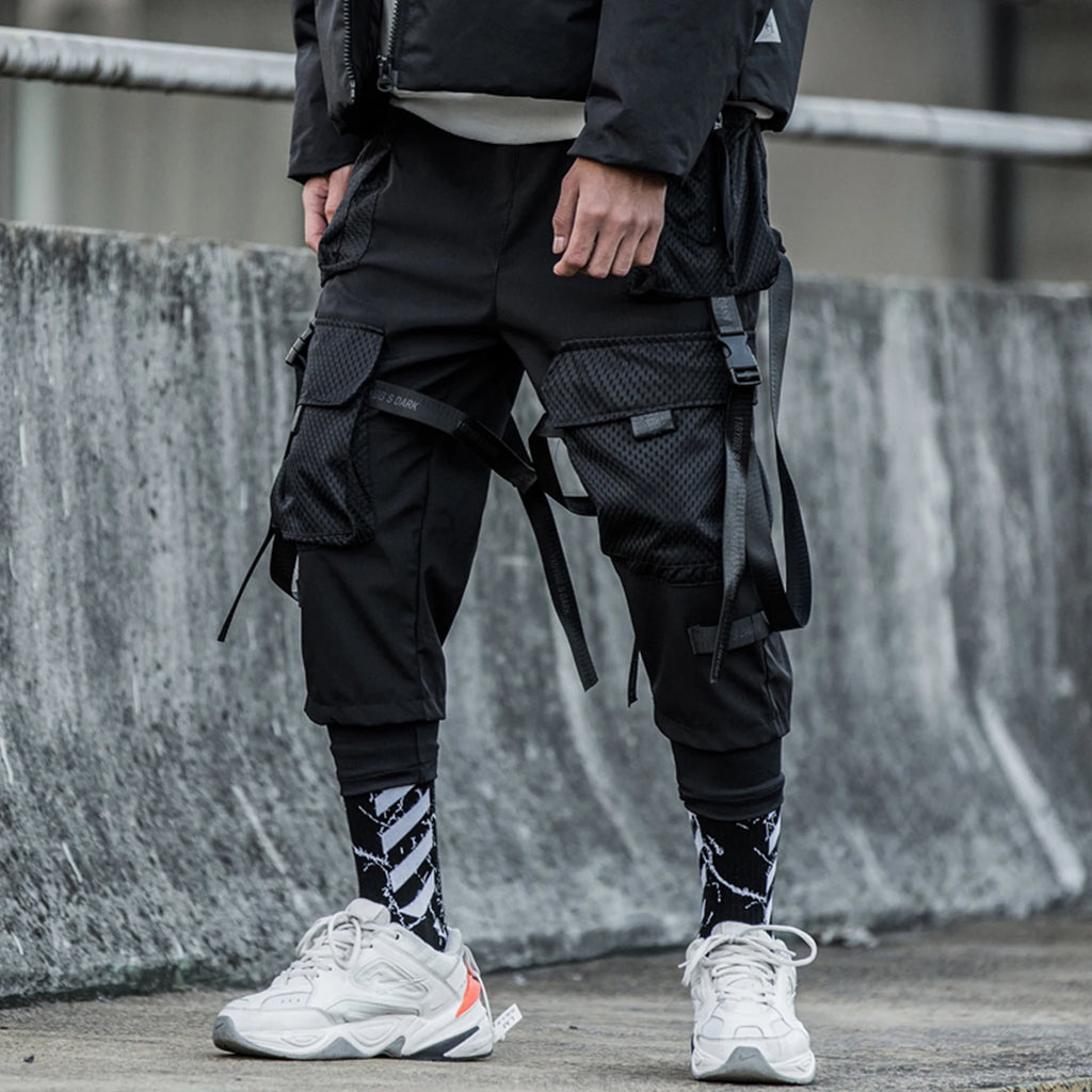 Ribbons Multi Pockets Cargo Pants Harajuku Casual Track Trouser Streetwear Techwear Pants Joggers Cyberpunk Men's clothes