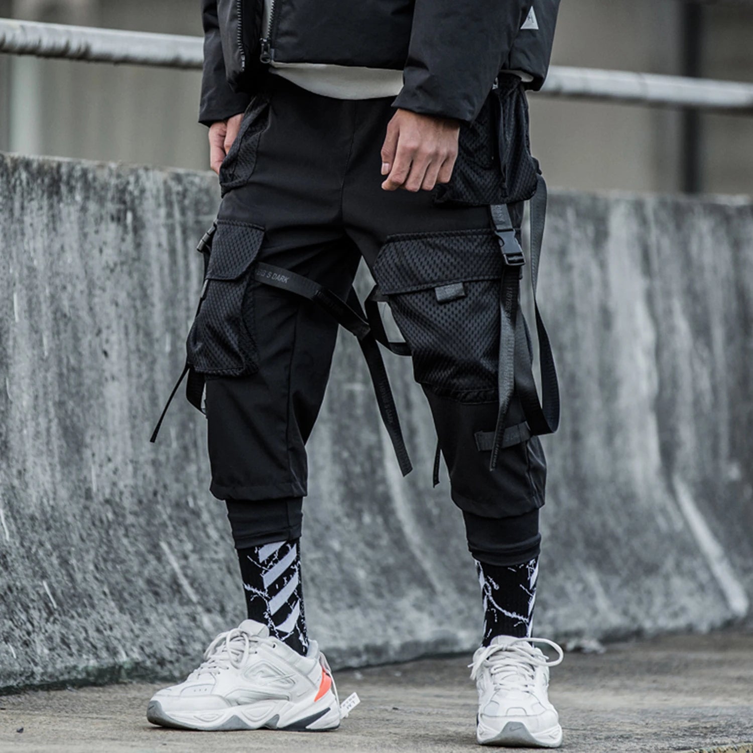 Ribbons Multi Pockets Cargo Pants Harajuku Casual Track Trouser Streetwear Techwear Pants Joggers Cyberpunk Men's clothes