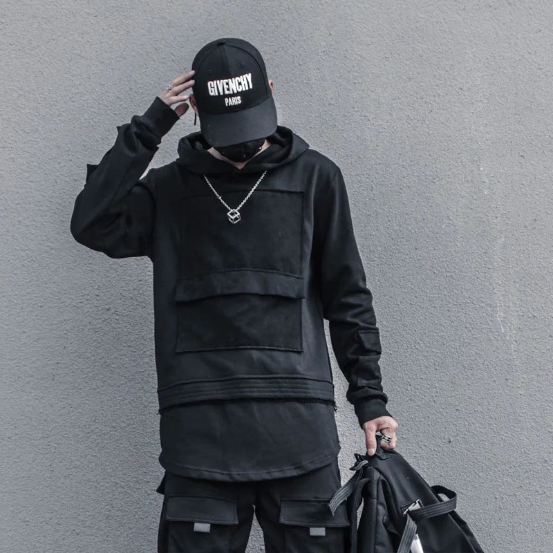 Unisex Harajuku Hoodie Sweatshirt Men's clothes Patchwork Design Cotton Pullover HipHop hooded oversized Streetwear Tactical