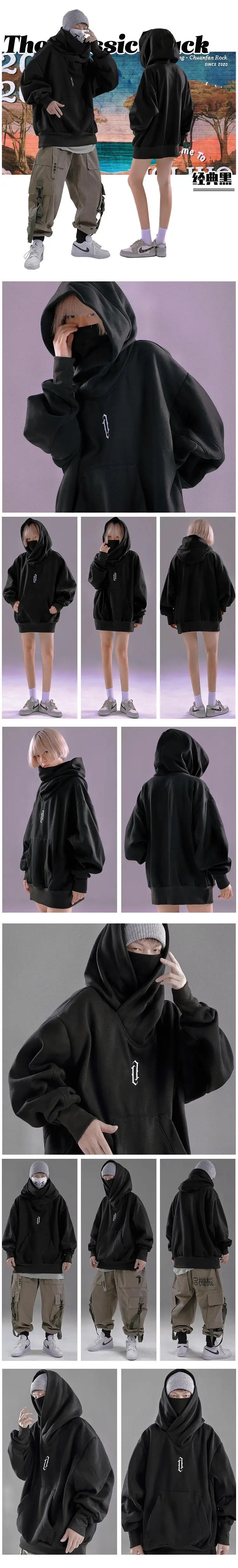 Unisex Autumn Winter High collar loose hooded Men's clothes Harajuku High Street streetwear oversize Sweatshirt hoodie Hiphop