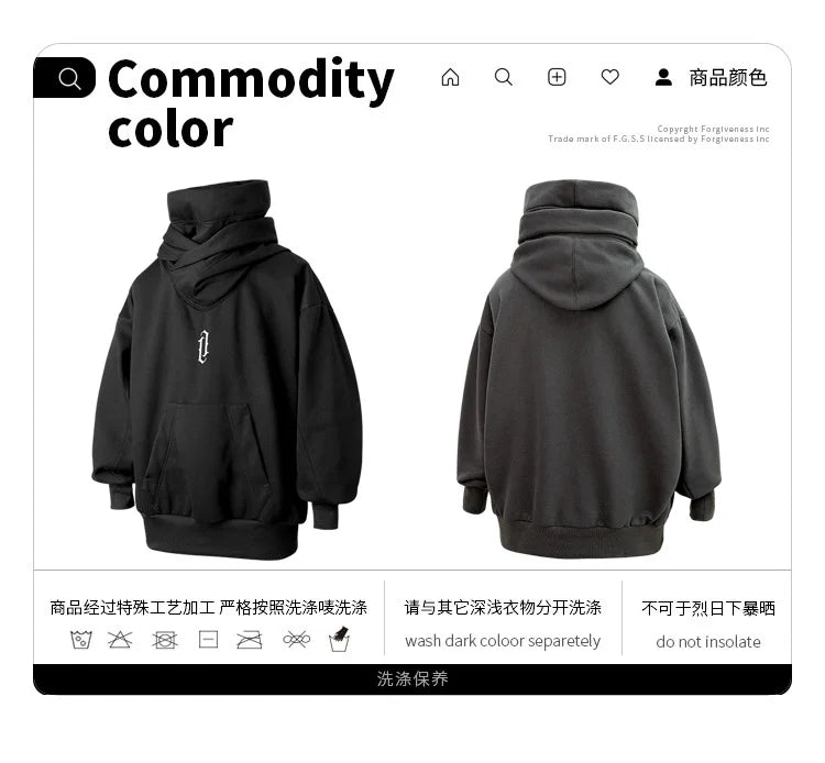 Autumn winter High collar hoodie loose comfortable Men's clothes Harajuku Hiphop streetwear Fleece hooded oversize Sweatshirt
