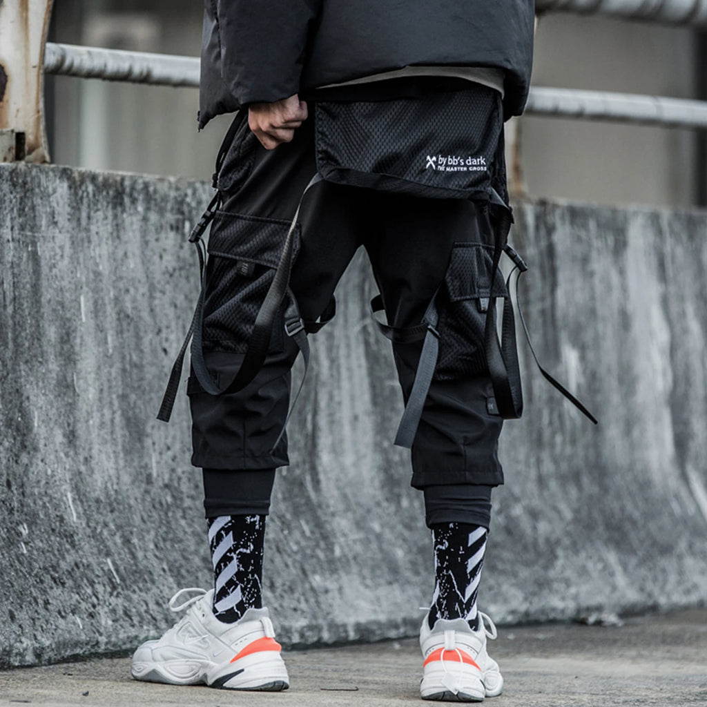 Ribbons Multi Pockets Cargo Pants Harajuku Casual Track Trouser Streetwear Techwear Pants Joggers Cyberpunk Men's clothes