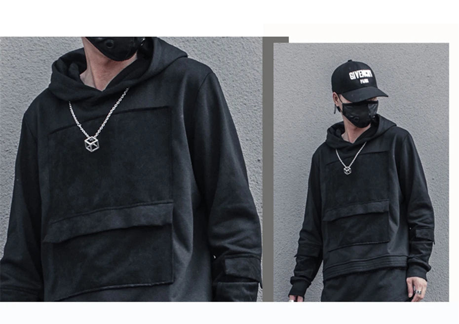 Unisex Harajuku Hoodie Sweatshirt Men's clothes Patchwork Design Cotton Pullover HipHop hooded oversized Streetwear Tactical