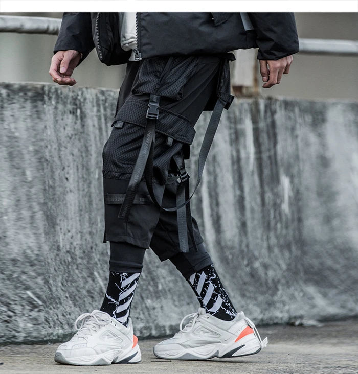Ribbons Multi Pockets Cargo Pants Harajuku Casual Track Trouser Streetwear Techwear Pants Joggers Cyberpunk Men's clothes