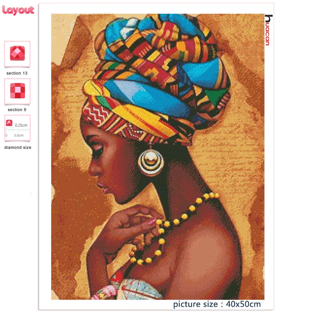 Huacan 5d Diamond Painting African Woman Handmade Gift Embroidery Portrait Farmhouse Home Decor Home Decor