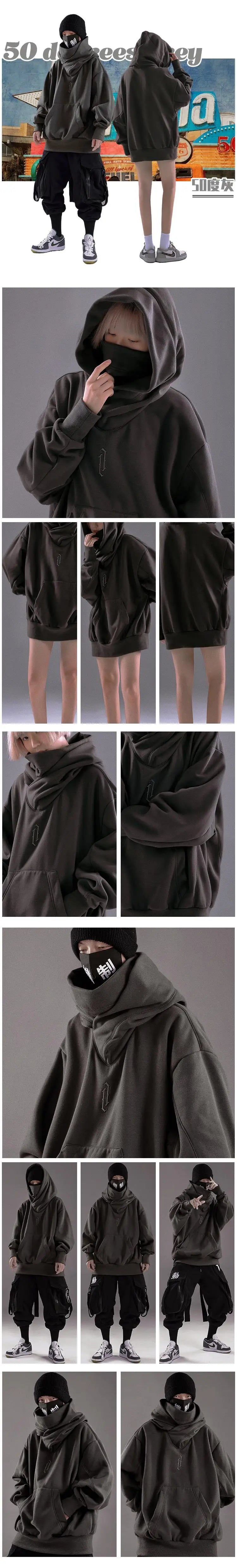 Unisex Autumn Winter High collar loose hooded Men's clothes Harajuku High Street streetwear oversize Sweatshirt hoodie Hiphop