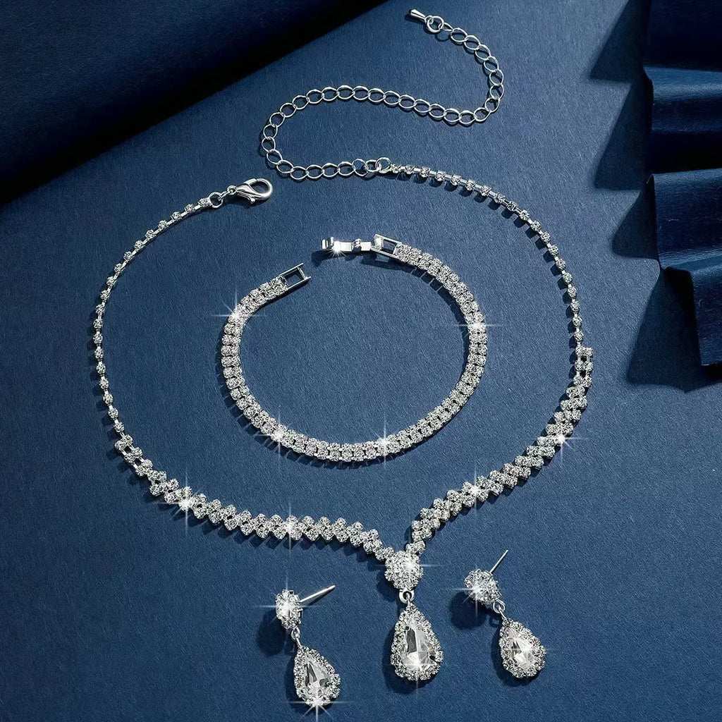 Wedding Jewelry Set for Women, Earrings, Necklace, Bracelet, Three-Piece Bridal Jewelry Set, Luxurious and High-End Accessories