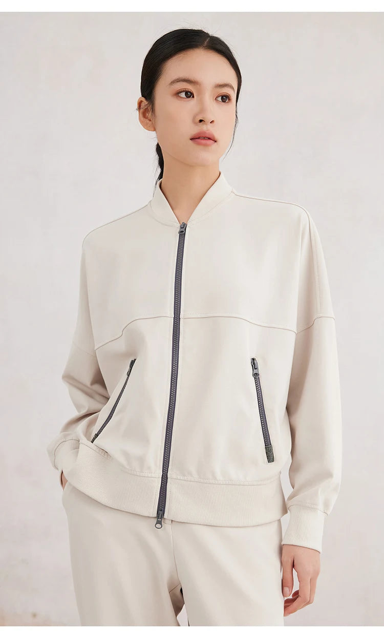 K3061W Spring High Quality Woman's Clothing 96% Combed Cotton Hooded Zipper Sweatshirt Jacket