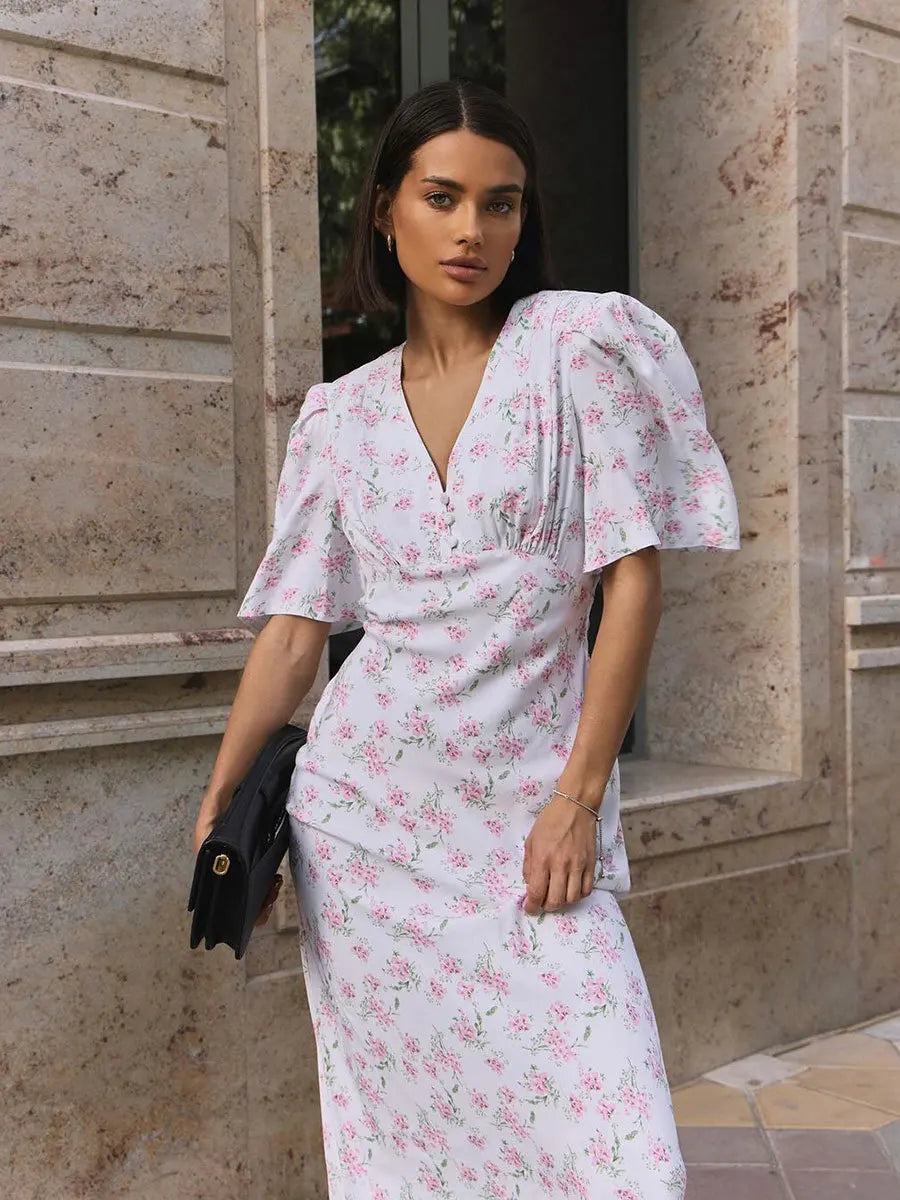 New Summer Women's Printed Short Sleeved Long Dress,Casual Dress,Woman's Clothing,Floral Dresses,White Dresses