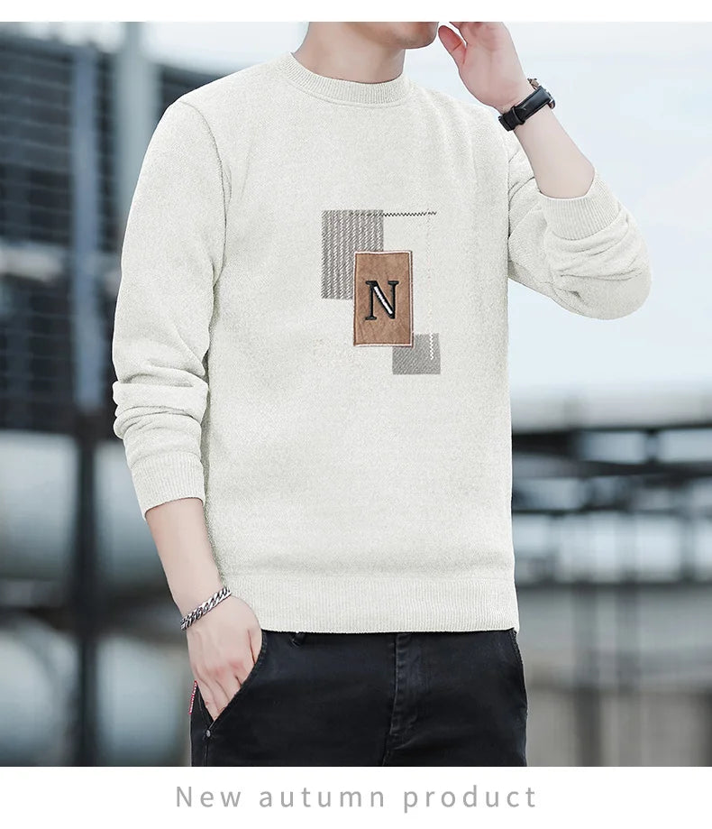 Mens Fashion Sweater Thick Fleeced Top Clothes Casual Pullovers  Jumpers Autumn Winter Men's Clothes