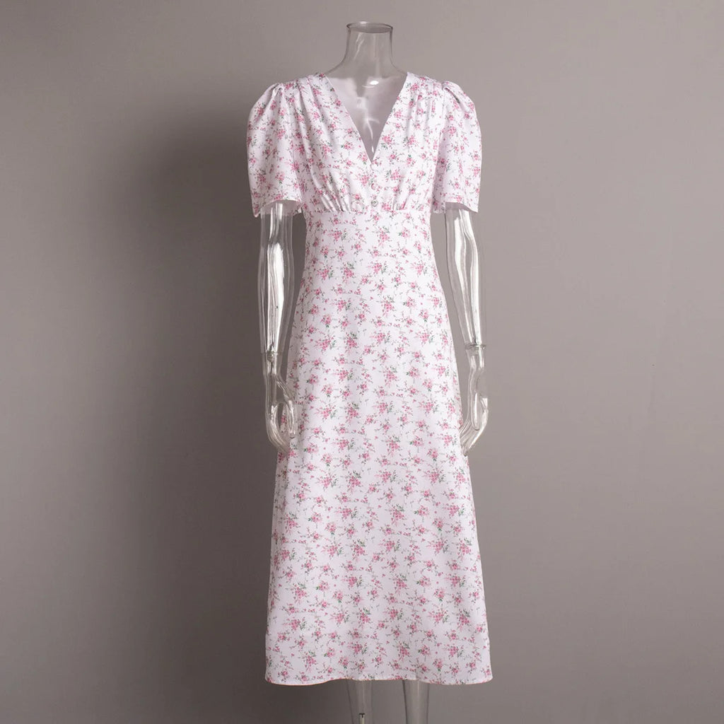 New Summer Women's Printed Short Sleeved Long Dress,Casual Dress,Woman's Clothing,Floral Dresses,White Dresses