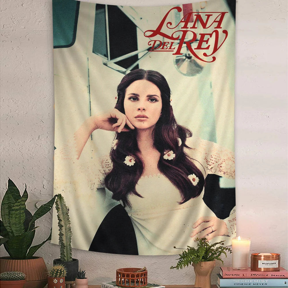 Singer Lana Del Rey Cartoon Tapestry Art Science Fiction Room Home Decor Wall Hanging Home Decor