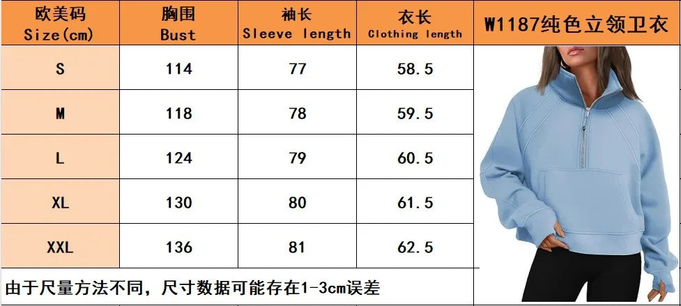 Women Sweatshirt  Stand Collar Spring Autumn Solid Color Hoodie Long Sleeve Pocket Loose Half Zip Sporty Pullover Streetwear Top