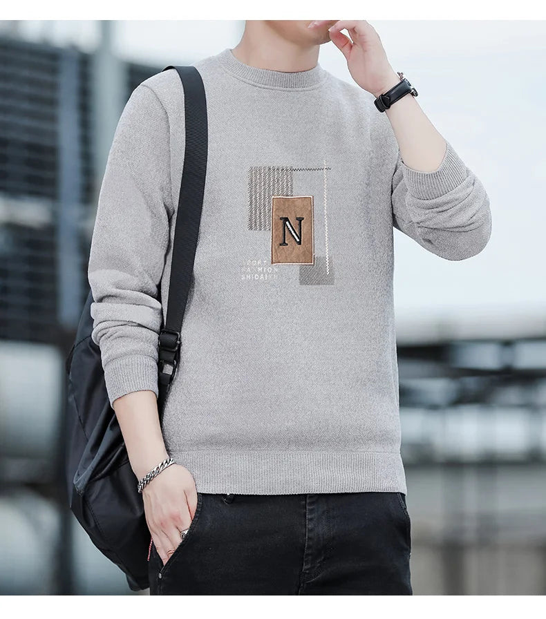 Mens Fashion Sweater Thick Fleeced Top Clothes Casual Pullovers  Jumpers Autumn Winter Men's Clothes