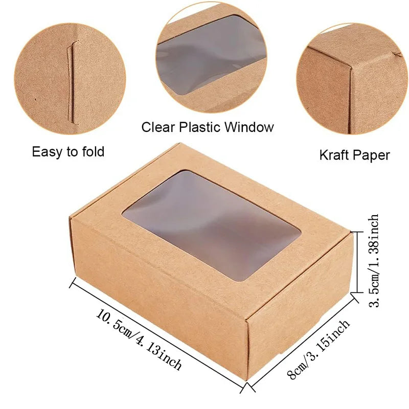10/30pcs Kraft Paper Candy Box Transparent PVC Window Soap Boxes For Chocolates Birthday Wedding Valentine's Day