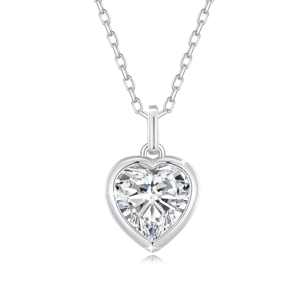 925 Sterling Silver Heart Cut Moissanite Pendant Necklaces for Valentine's Day Jewelry Gift