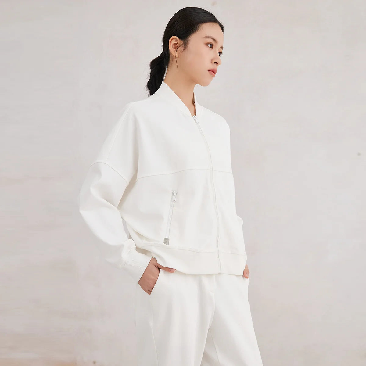 K3061W Spring High Quality Woman's Clothing 96% Combed Cotton Hooded Zipper Sweatshirt Jacket