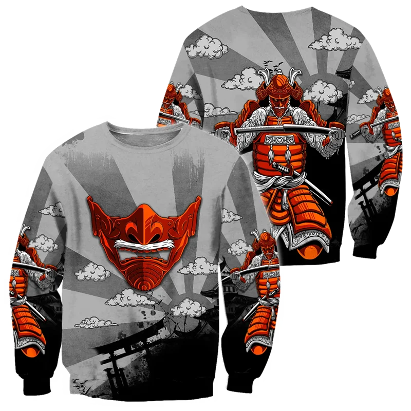 Japanese Mythology Mask Printed Sweatshirt Men's Clothes Harajuku Street Pullover Top 3D Printed Mysterious Culture Sweatshirts