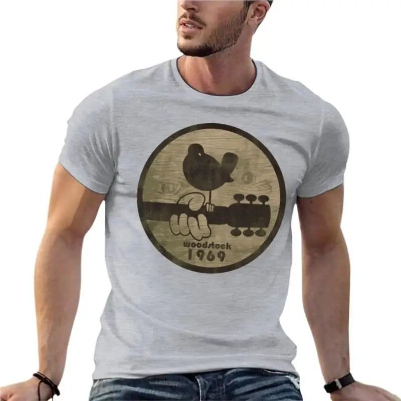 Woodstock 1969 Logo Oversize T Shirt Personalized Men'S Clothes  Cotton Streetwear Plus Size Tops Tee