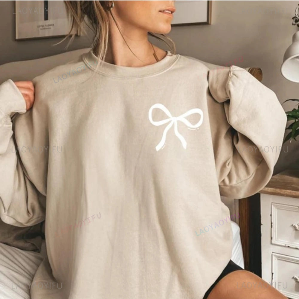 Bow Coquette Sweatshirt Bow Minimalist Crewneck Ribbon Sweatshirt Aesthetic Trendy Pink Bow Sweatshirt Coquette Pullover