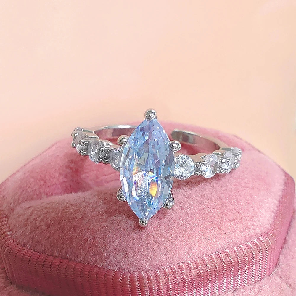 Moonso Arrival Adjustable Silver Color Marquise Engagement Wedding Ring for Women Valentine's Day Gift Jewelry Wholesale R8406
