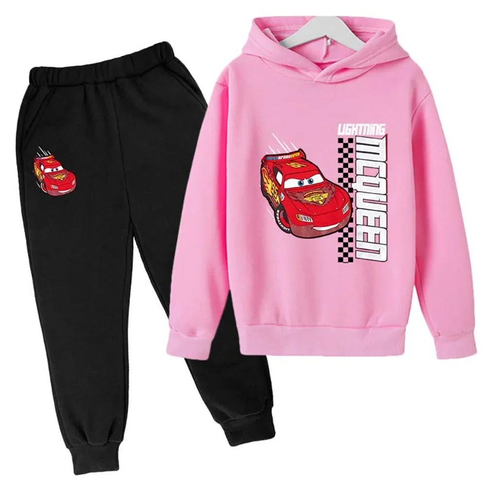 New Cars Sweatshirt Boy Sweatshirt Girls Lightning McQueen Sweatshirt Hoodies Pants 2Pcs Kids Tracksuits Children Clothing