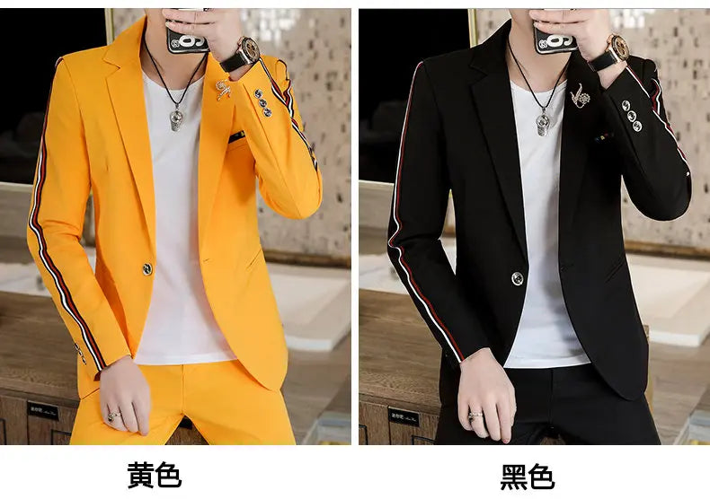 Suit  (Blazer+Pants) Men's Fashionable Checked Travel Gentleman Wedding Fitted Business Trend Casual Korean-style Formal Wear