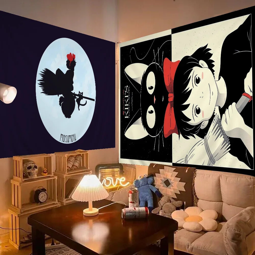 Kikis Delivery Cartoon Tapestry Art Science Fiction Room Home Decor Wall Hanging Home Decor
