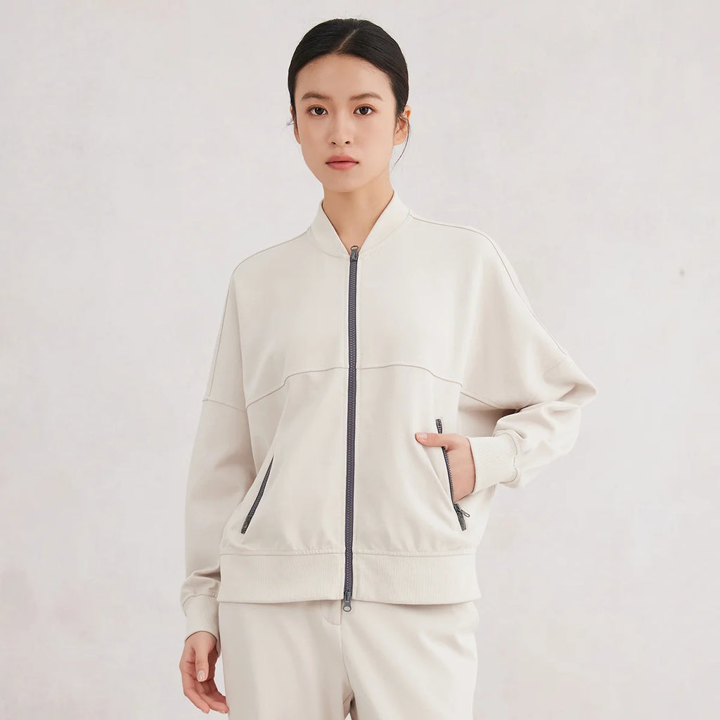 K3061W Spring High Quality Woman's Clothing 96% Combed Cotton Hooded Zipper Sweatshirt Jacket