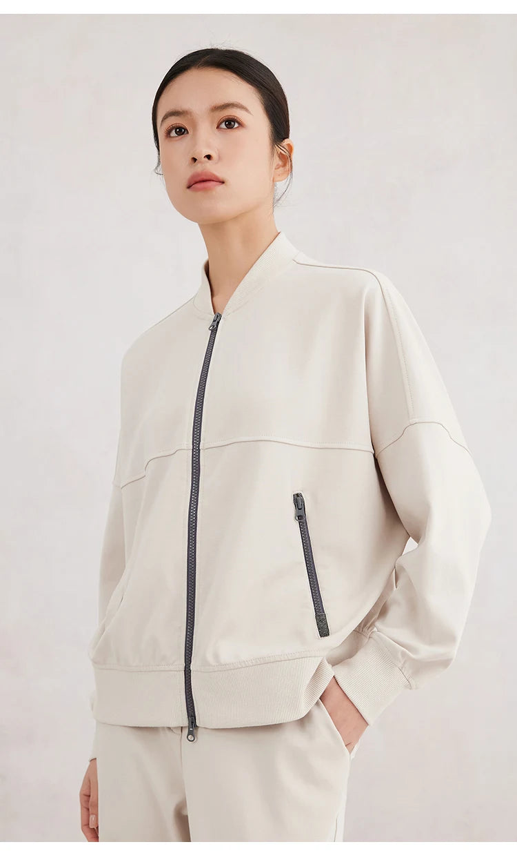 K3061W Spring High Quality Woman's Clothing 96% Combed Cotton Hooded Zipper Sweatshirt Jacket