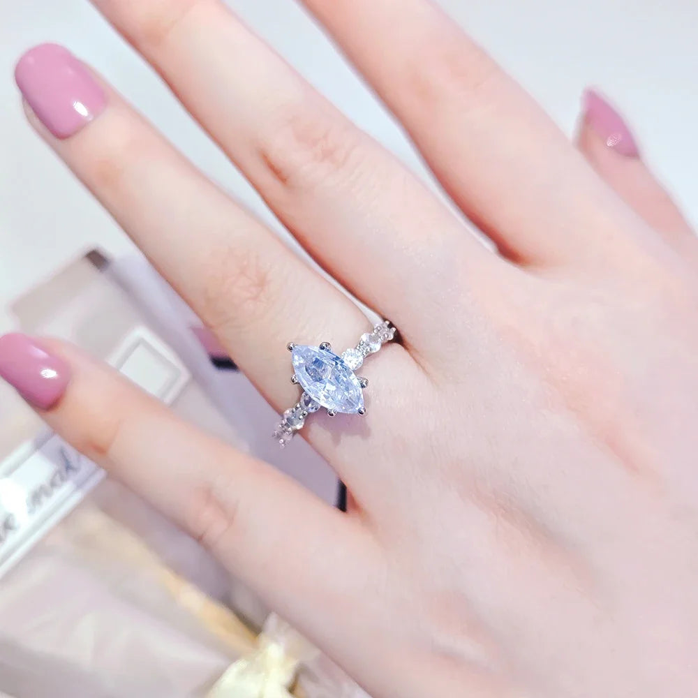 Moonso Arrival Adjustable Silver Color Marquise Engagement Wedding Ring for Women Valentine's Day Gift Jewelry Wholesale R8406