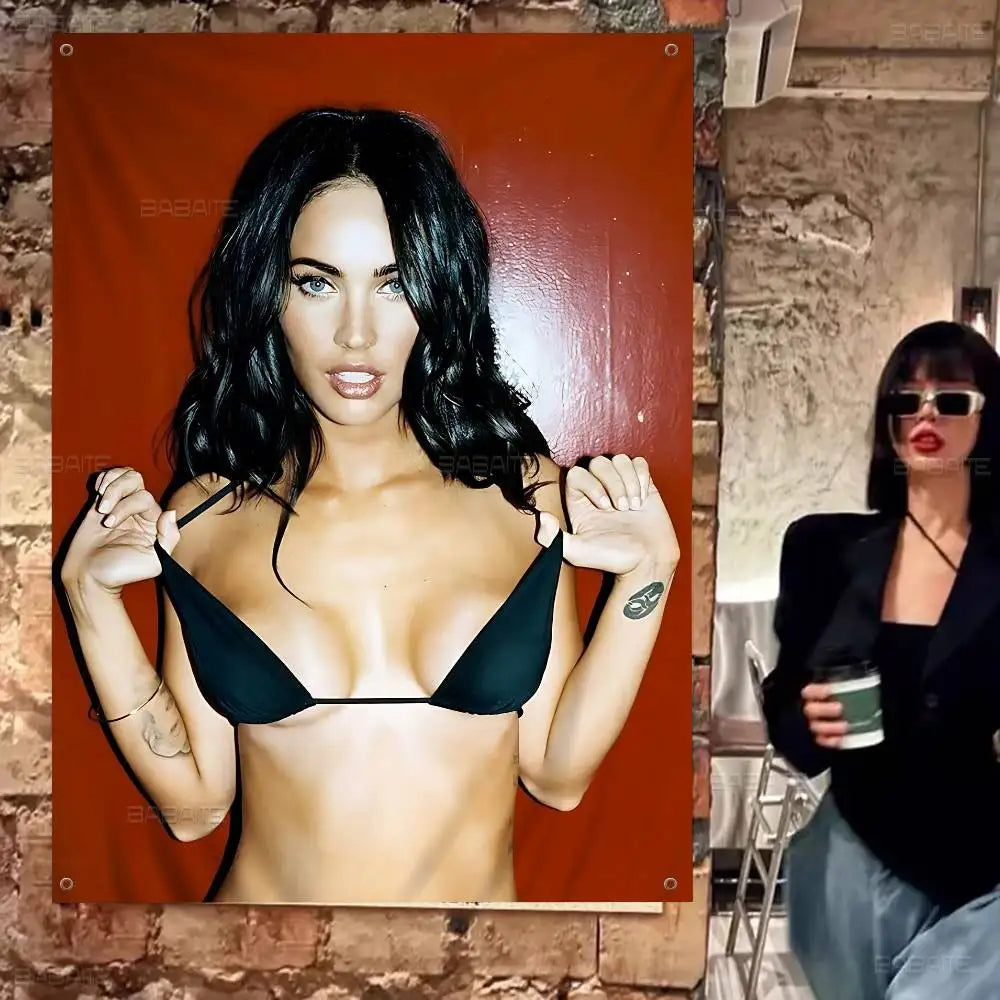 Megan Fox Actor Cartoon Flag Art Science Fiction Room Home Decor Wall Hanging Home Decor Banner