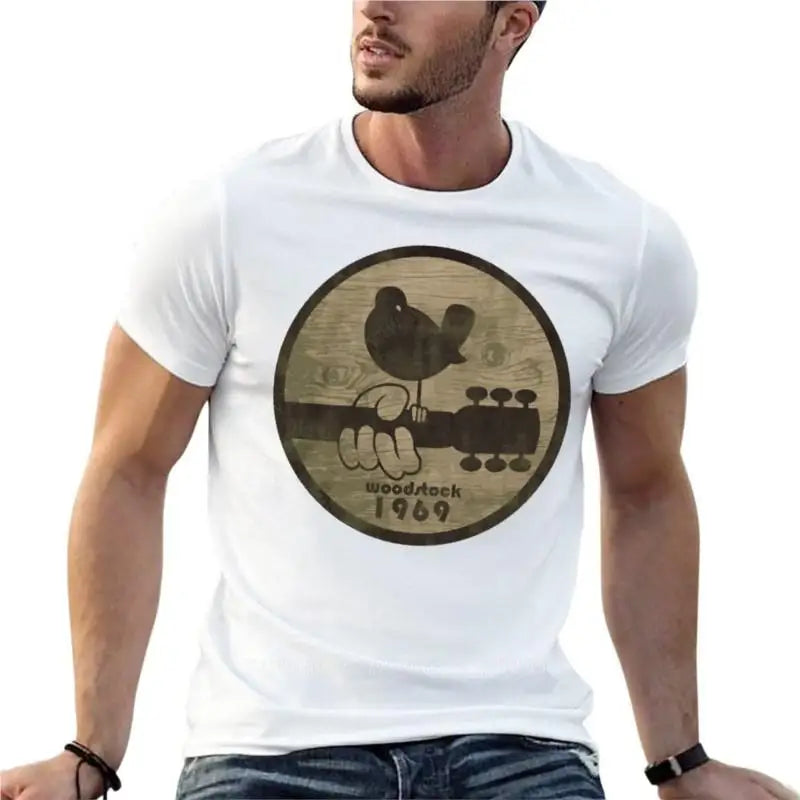 Woodstock 1969 Logo Oversize T Shirt Personalized Men'S Clothes  Cotton Streetwear Plus Size Tops Tee