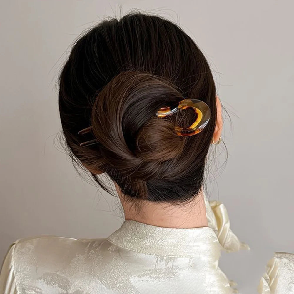 U-Shaped Hair Fork Fashion Tortoiseshell Acetate Acrylic Hairpin Geometric Headwear Hair Sticks Women Girls Hair Accessories