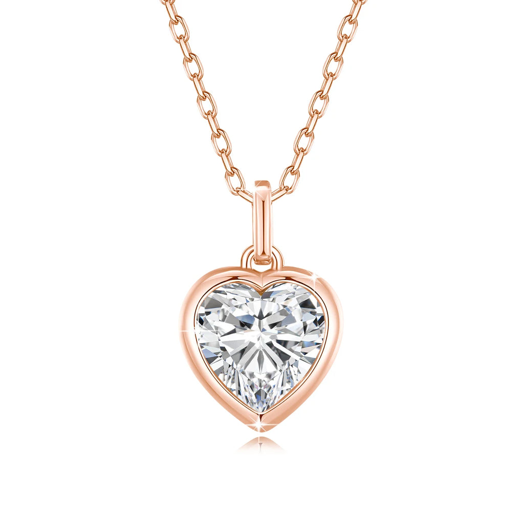 925 Sterling Silver Heart Cut Moissanite Pendant Necklaces for Valentine's Day Jewelry Gift