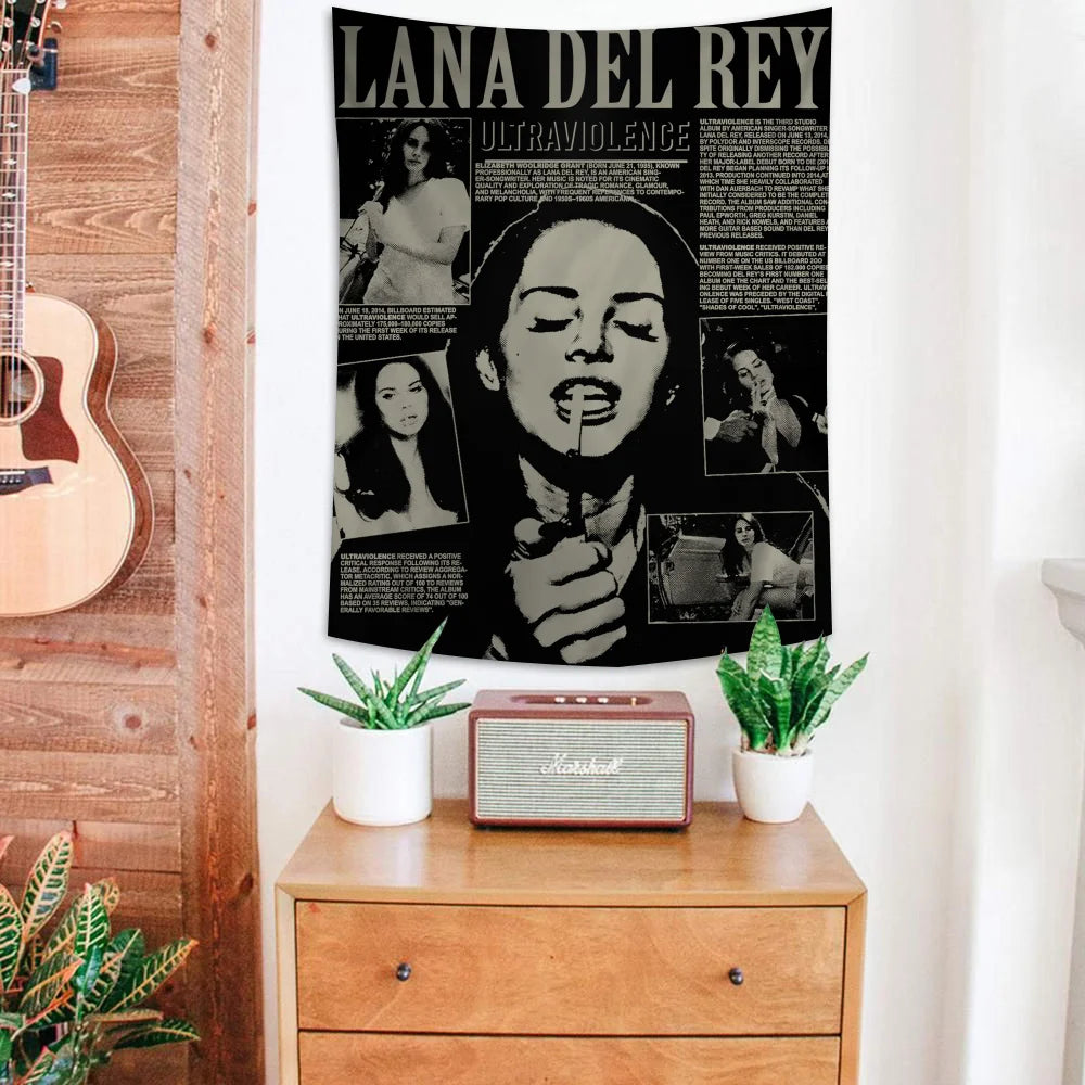 Singer Lana Del Rey Cartoon Tapestry Art Science Fiction Room Home Decor Wall Hanging Home Decor