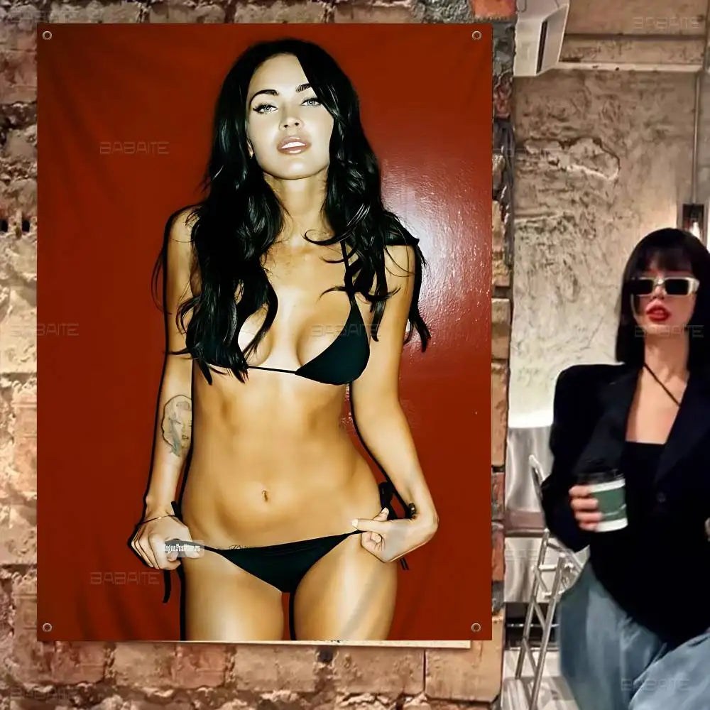 Megan Fox Actor Cartoon Flag Art Science Fiction Room Home Decor Wall Hanging Home Decor Banner