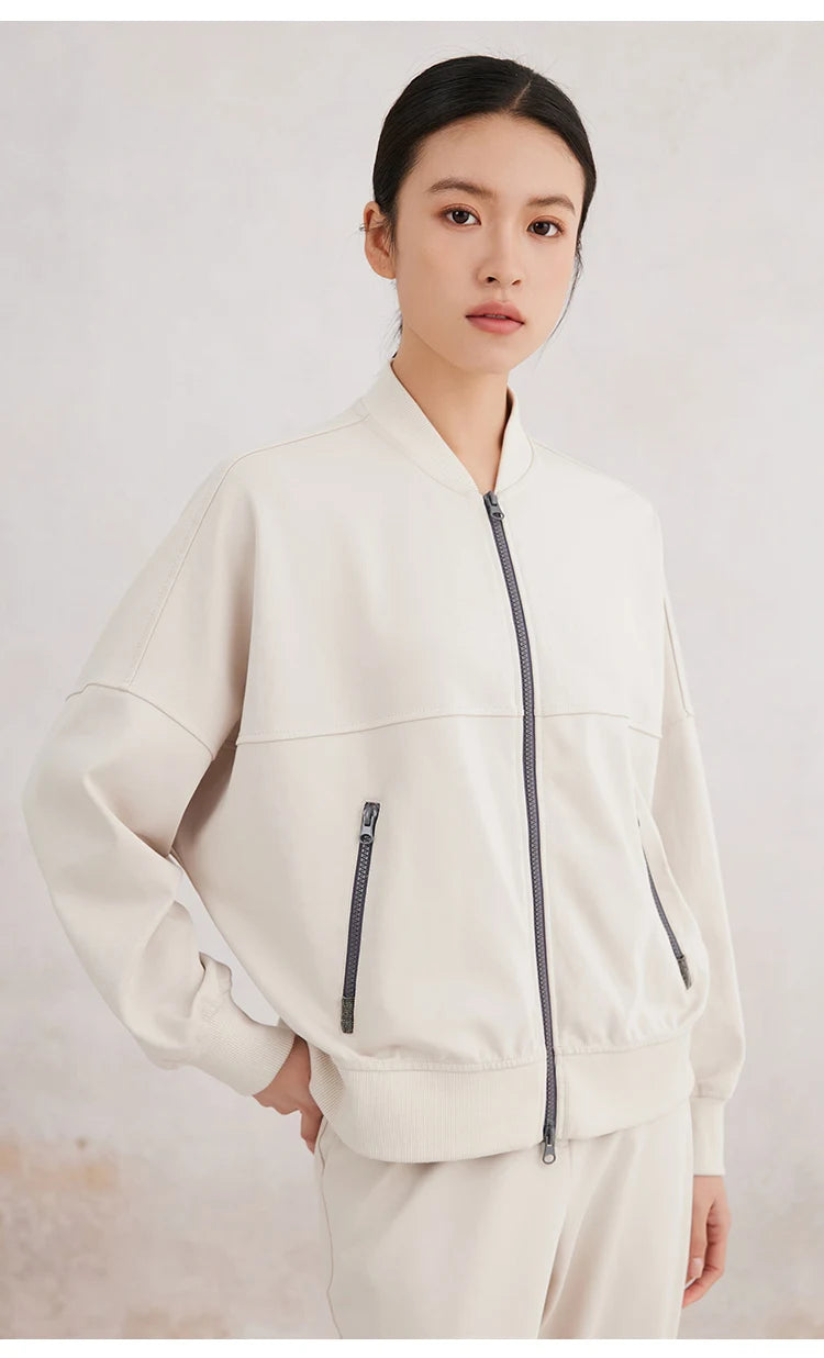 K3061W Spring High Quality Woman's Clothing 96% Combed Cotton Hooded Zipper Sweatshirt Jacket