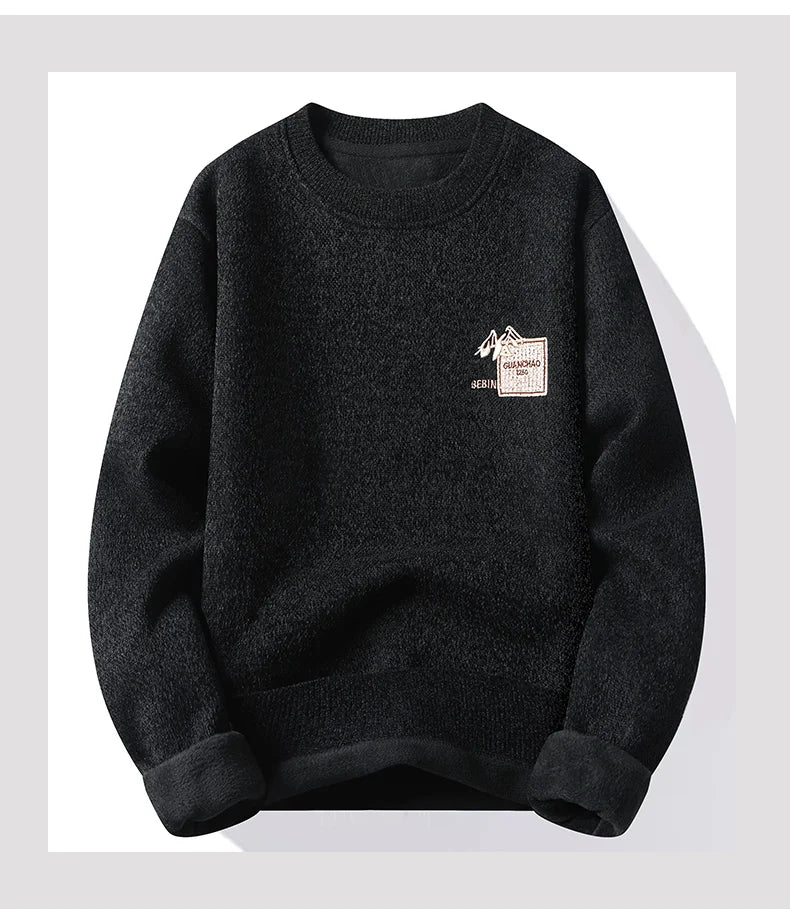 Autumn Winter Fashion Sweater Men's Round Neck Pullovers Fleece Thick Warm Jumpers Pattern Patchworked Men's Clothes