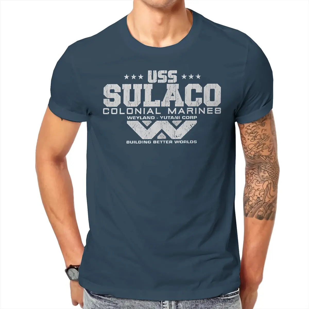 Colonial Marines USS Sulaco Tshirt Homme Men's Clothes Cotton T Shirt For Men
