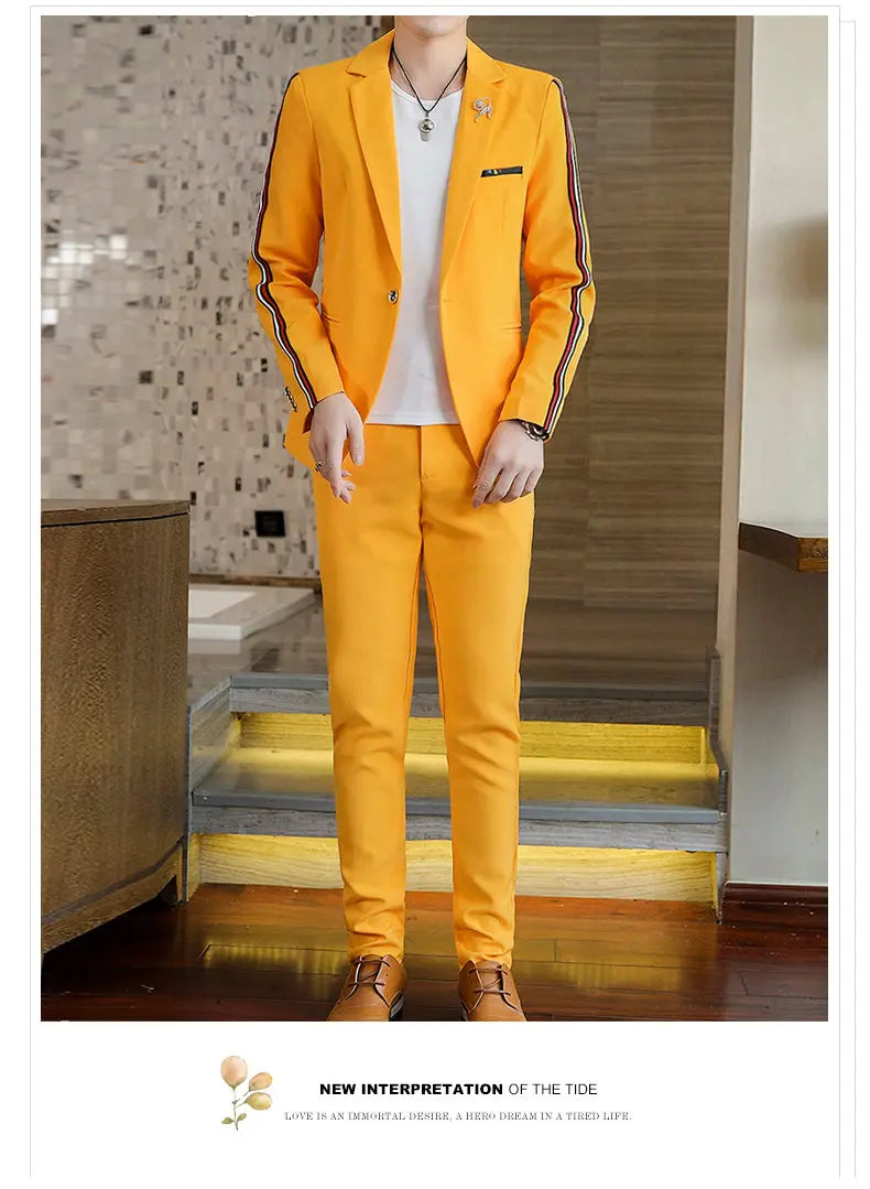 Suit  (Blazer+Pants) Men's Fashionable Checked Travel Gentleman Wedding Fitted Business Trend Casual Korean-style Formal Wear