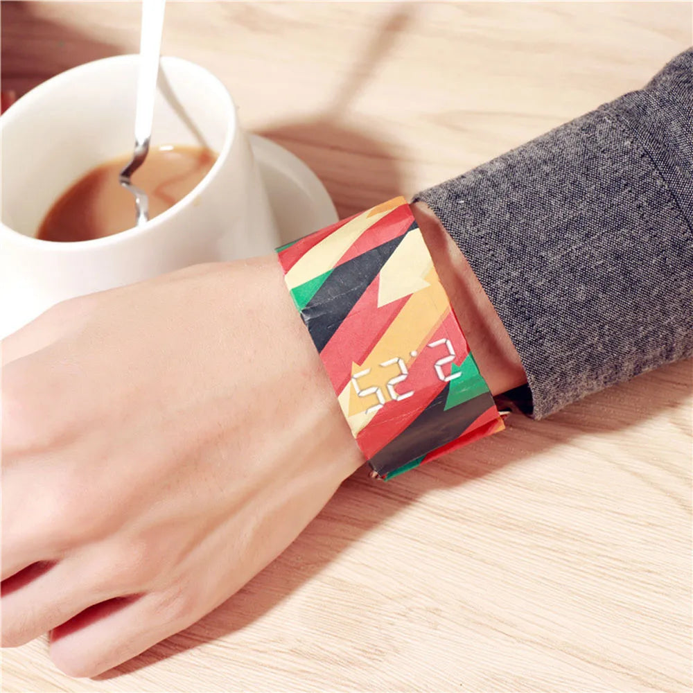 Square Pattern Paper Electronic Watch Durable LED Digital Watch Digital Display Waterproof Paper Women's Valentine's Day Gift