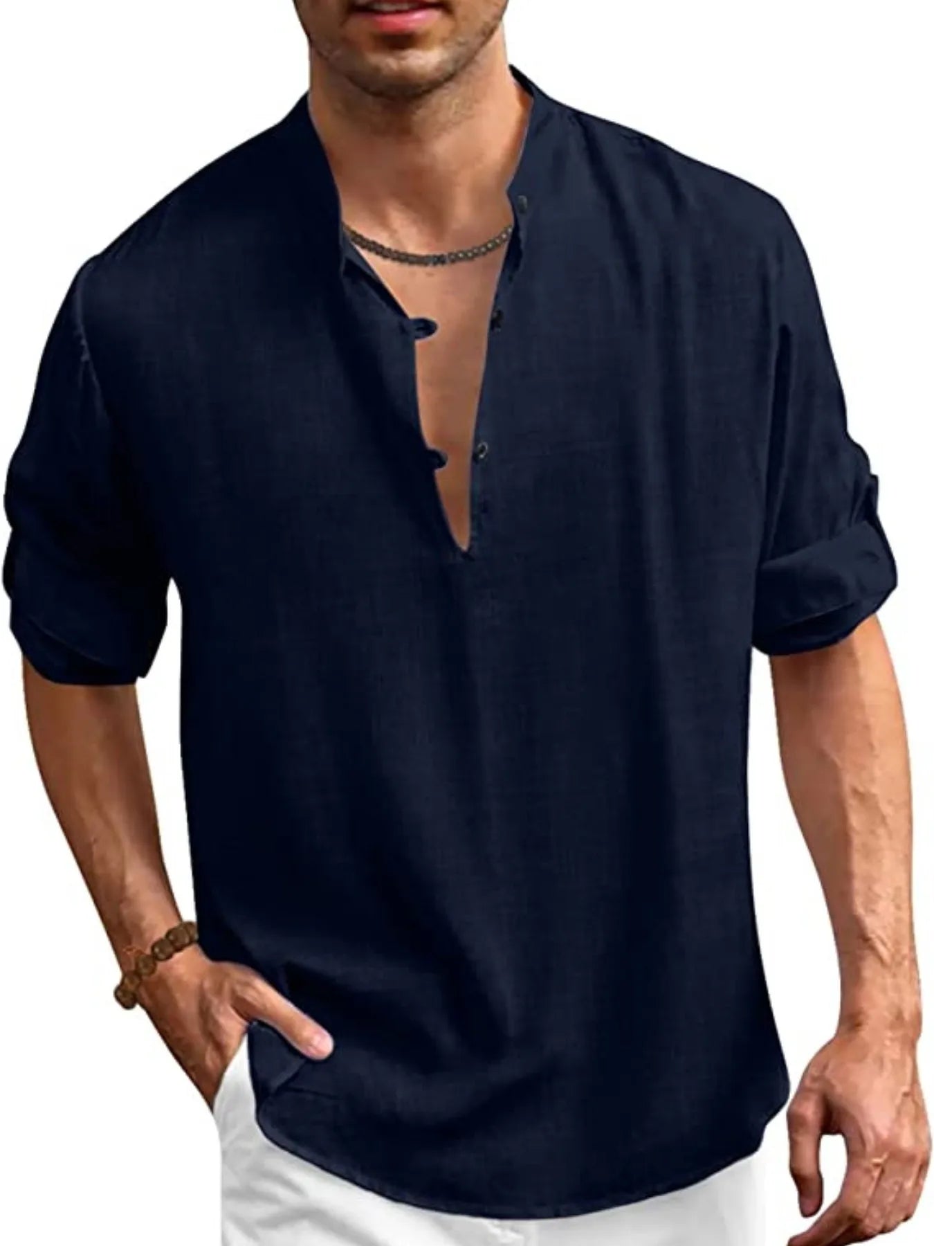 Men's Casual Solid Long Sleeve Shirt With Button Design, Men's Clothes For Spring Summer Autumn