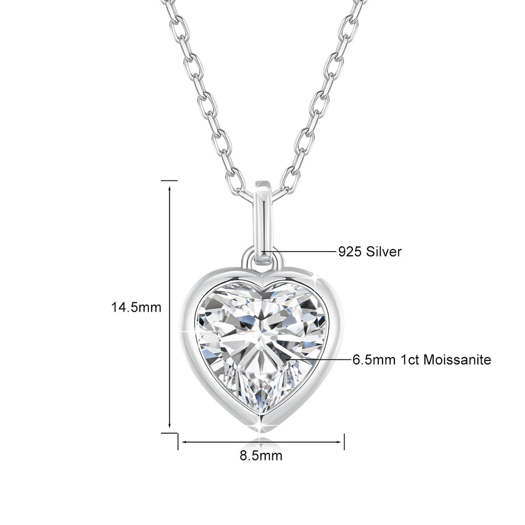 925 Sterling Silver Heart Cut Moissanite Pendant Necklaces for Valentine's Day Jewelry Gift
