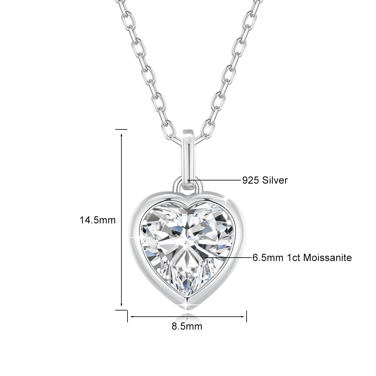 925 Sterling Silver Heart Cut Moissanite Pendant Necklaces for Valentine's Day Jewelry Gift