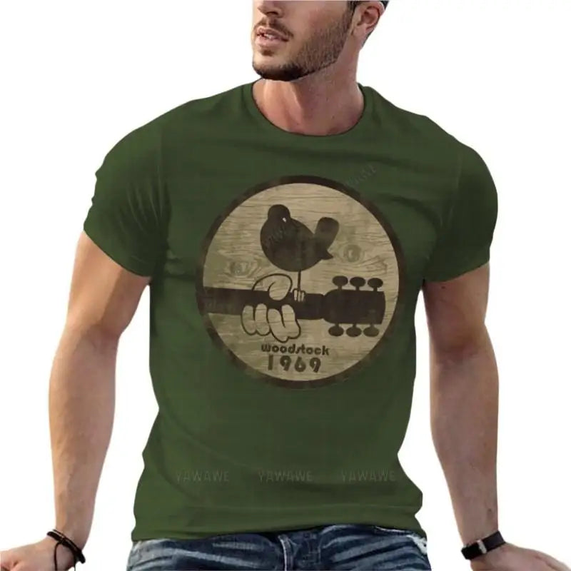 Woodstock 1969 Logo Oversize T Shirt Personalized Men'S Clothes  Cotton Streetwear Plus Size Tops Tee