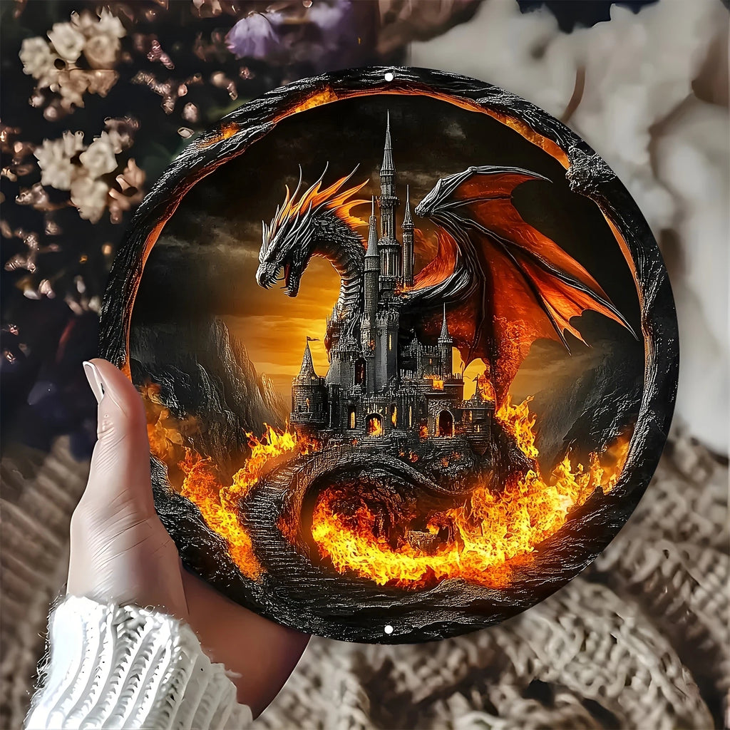 2D Round Wooden Plane Sign Art Dark Dragon Decorative Plates Entrance Gift Drangon Theme for Bar Club Home Room Wall Decor