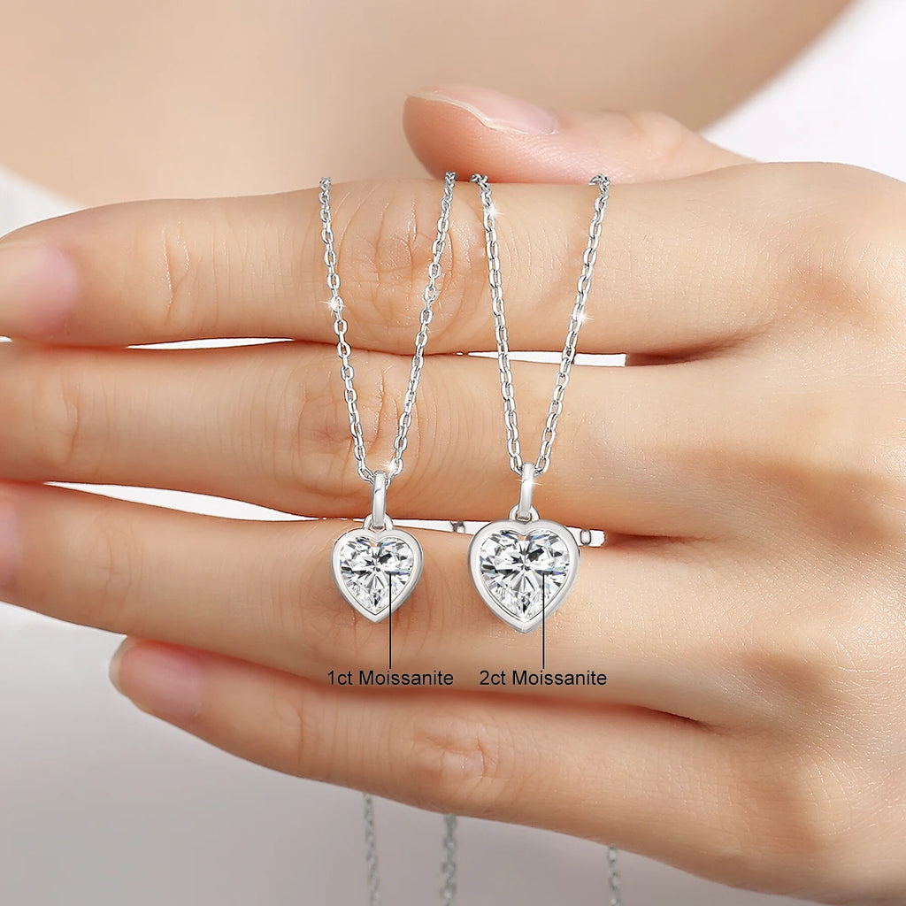 925 Sterling Silver Heart Cut Moissanite Pendant Necklaces for Valentine's Day Jewelry Gift